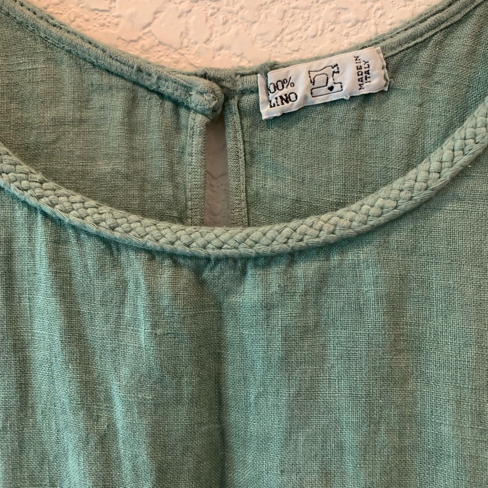 Linen Teal Braided Long Tank Top - Picture 2 of 6
